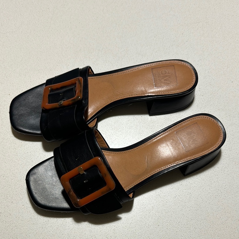 Dolce Vita Black Mules with Square Buckle